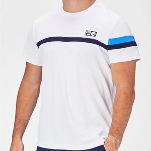 NWT Fila Tennis 110 Years White Blue Crew Shirt Mens Size L XL